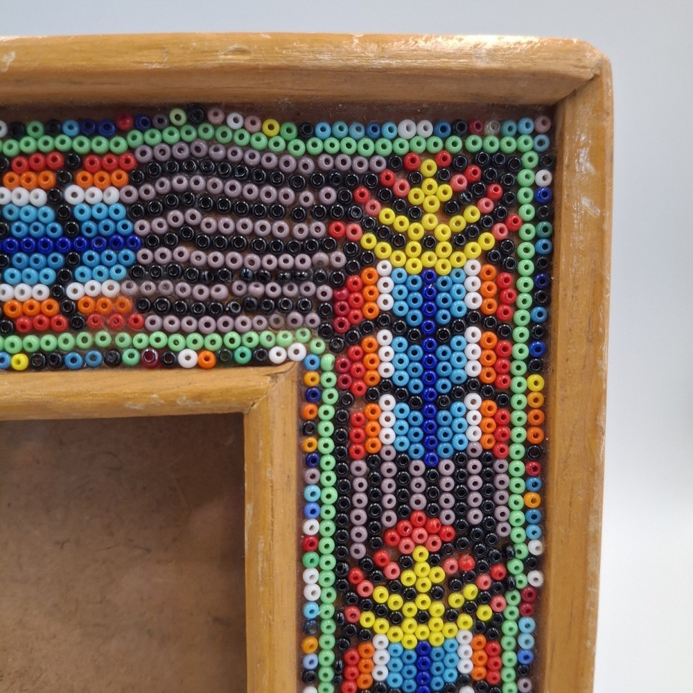 Huichol Beaded Wooden Picture Frame Mexican Folk Art Boho Native Vintage 8x10 - Picture 3 of 16